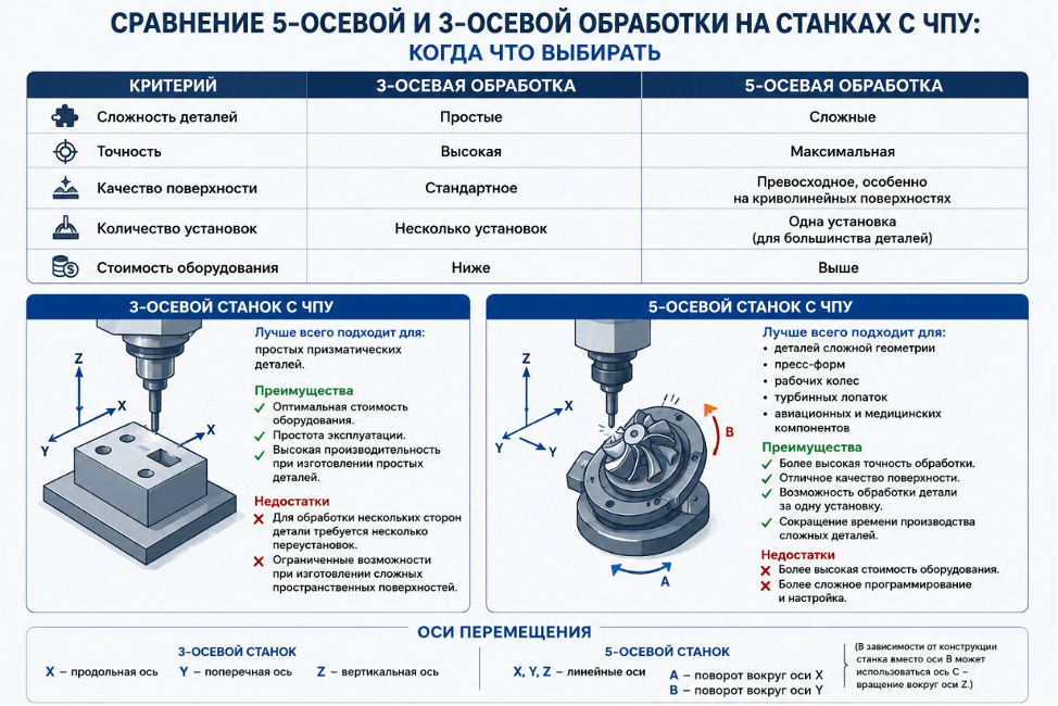 Сравнение 5-осевой и 3-осевой обработки
