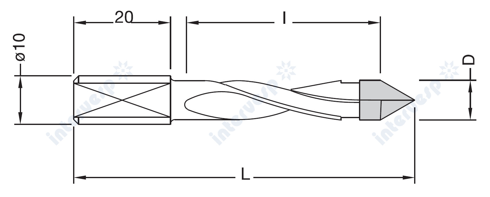 Сверло для сквозных отверстий D4.5xL70xS10 LH(SX)