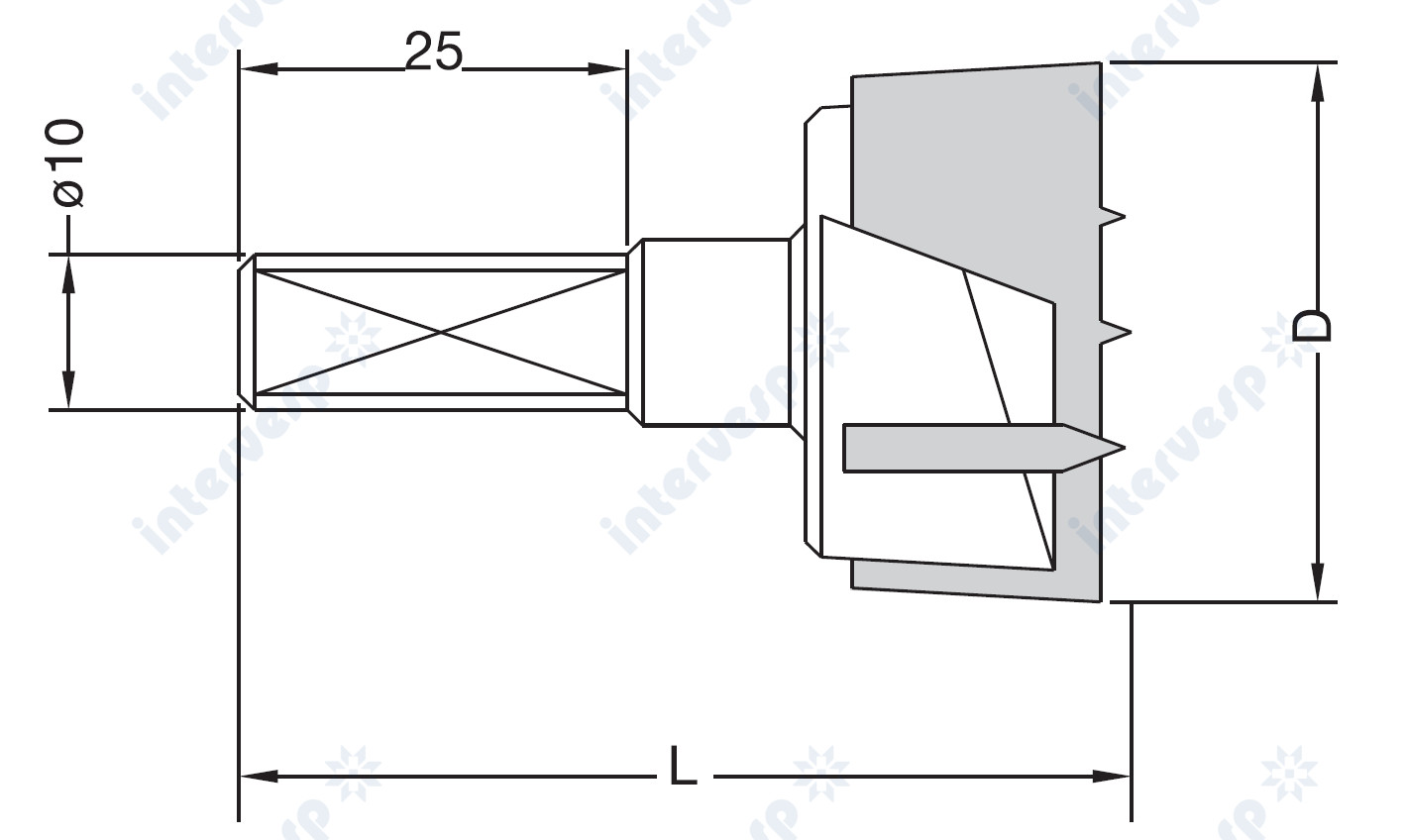 Чашечное сверло D25xL70xS10 LH(SX)