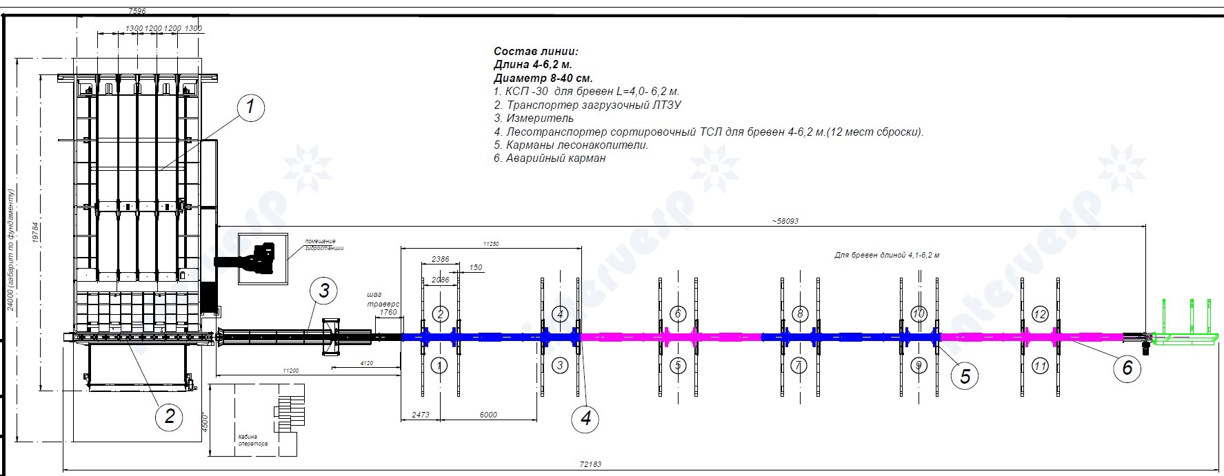 Линия сортировки бревен на 12 мест сброски (ТСЛ)