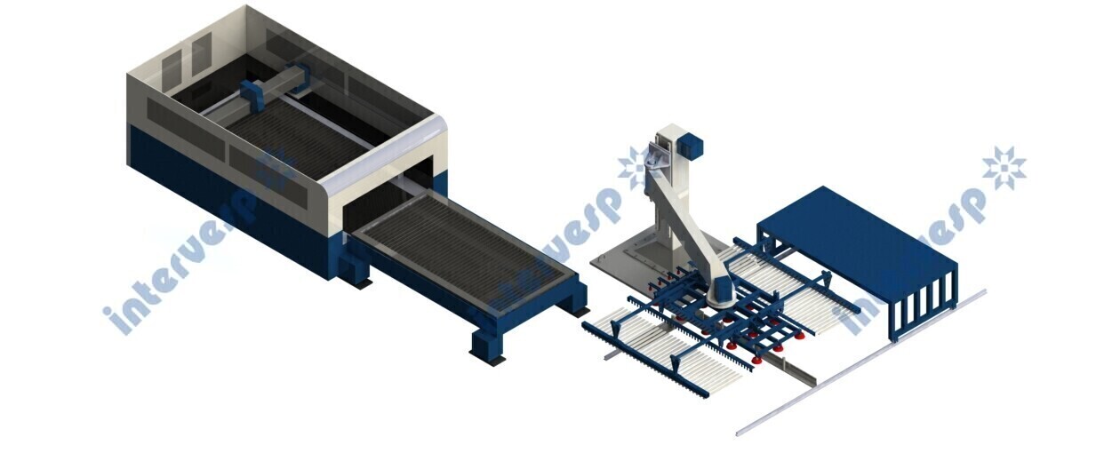 Автоматическая загрузка и разгрузка в пределах 16 мм от листа 3000*1500 с нагрузкой до 600 кг RLC600-3015